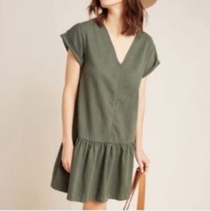 Maeve by Anthropologie Olive Green V Neck Summer Dress Size Small